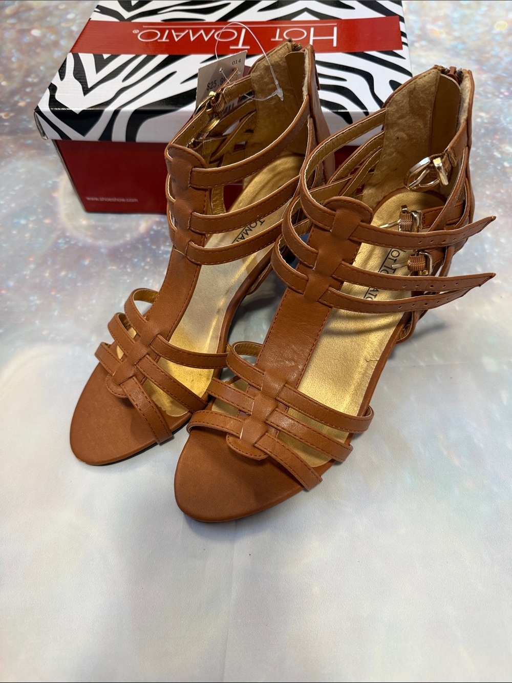 Hot Tomato Women's Cognac Strappy High-Heel Sandals 7.5
